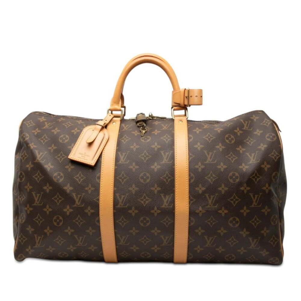 LOUIS VUITTON Authentic Brown Monogram Leather Keepall 50 Boston Bag - Picture 1 of 7
